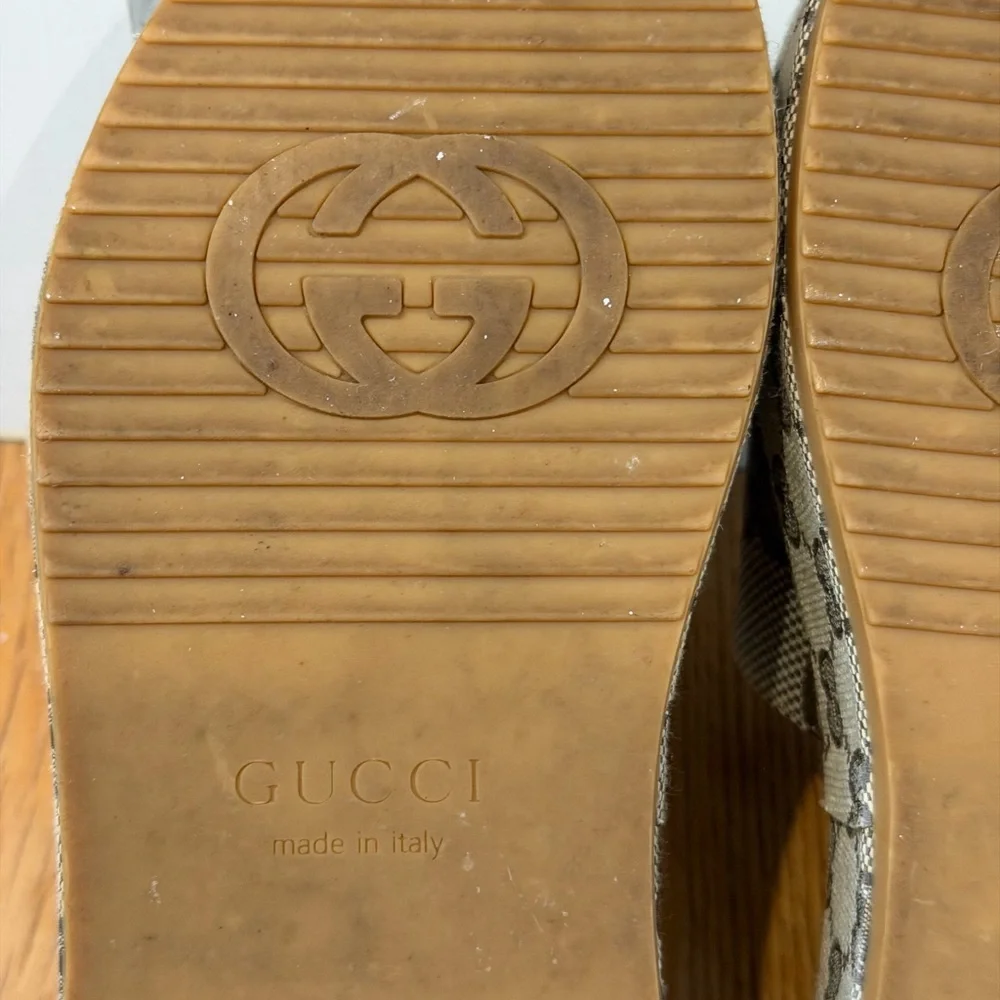 GUCCI Womens Platform Slide Sandal Slip On Wedge Size 7.5 Open Toe - Picture 6 of 9